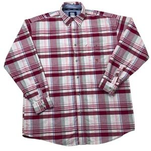Wrangler Men's Plaid Button Down Shirt - Red, pink and White 2XLT